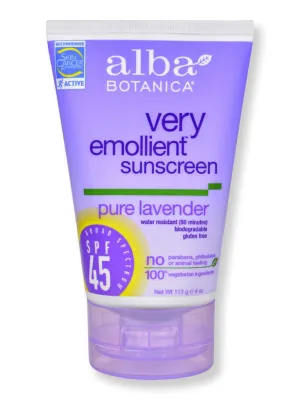 Alba Botanica Very Emollient Sunblock SPF 45 Lavender 4 oz