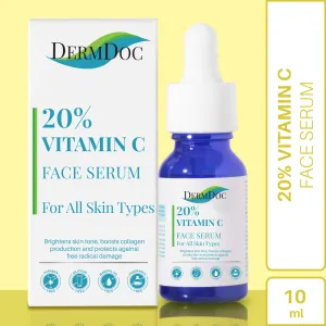 DermDoc 20% Vitamin C Face Serum (10 ml) | vitamin c face serum | brightening face serum , collagen serum , skin glow serum , face glowing serum , skin brightening serum , serum for all skin type , vitamin c serum , fragrance free serum