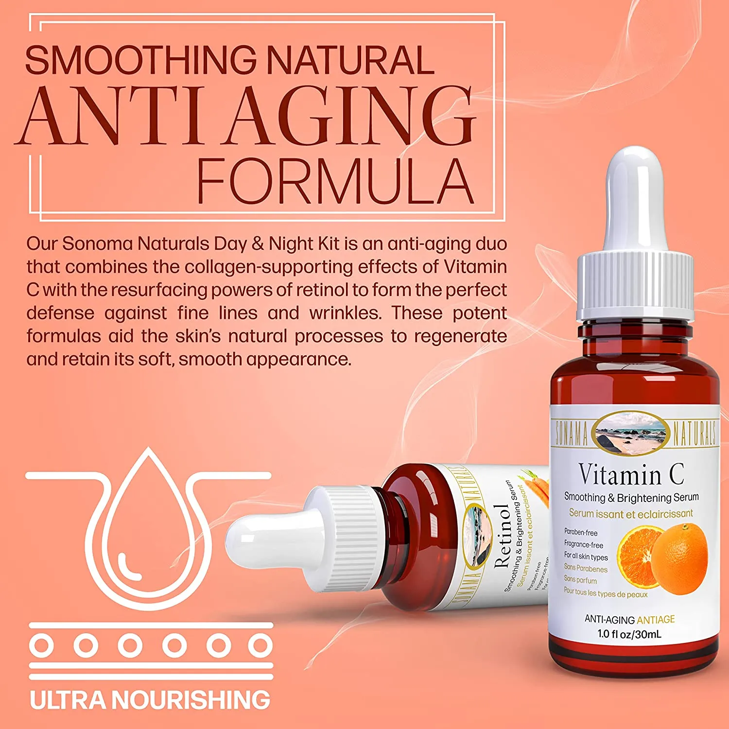 Sonoma Naturals Day & Night (Vitamin C/Retinol) Serum Set for Face, 2 oz