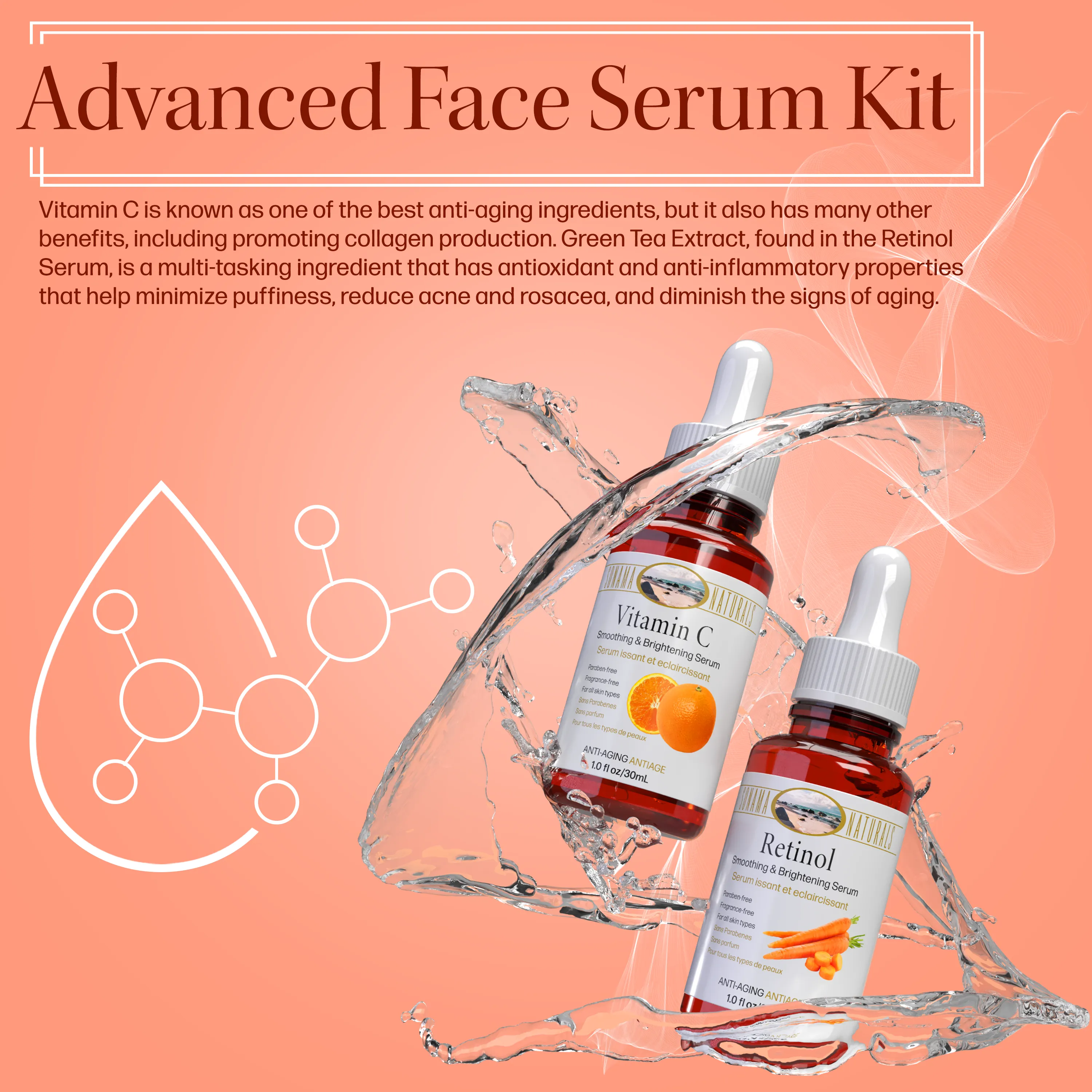 Sonoma Naturals Day & Night (Vitamin C/Retinol) Serum Set for Face, 2 oz